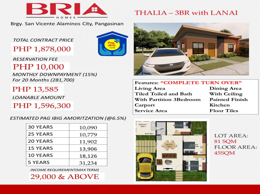 BRIA HOMES Alaminos Pangasinan. Thalia Three Bedrooms - Single Firewall.