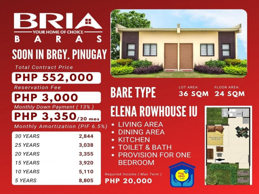 Elena Rowhouse for as low as P2,844 per month  thru Pag-IBIG Financing