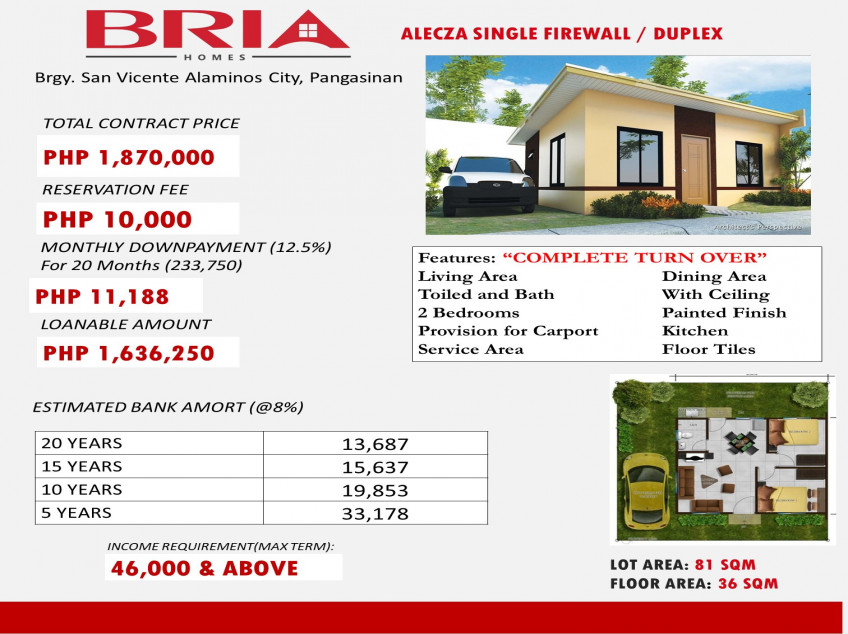 AFFORDABLE ALECZA SINGLE FIREWALL IN BRIA HOMES ALAMINOS PANGASINAN