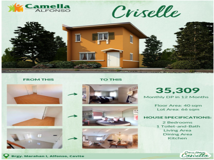 2BR House and Lot For Sale in Alfonso Cavite (Camella Alfonso)