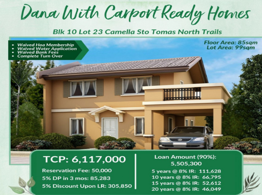 Dana with Carport Ready Homes at Camella Sto Tomas North Trails
