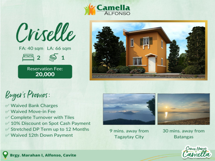 2BR House and Lot For Sale in Alfonso Cavite- Criselle Camella Alfonso