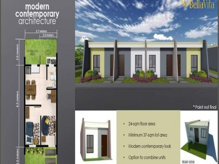 1 Bedroom Modern Bungalow House and Lots  Rfo Unit for Sale in BellaVita Porac Porac, Pampanga