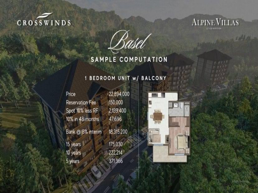 1 Bedroom unit w/balcony in Alpine villas at Tagaytay Crosswinds