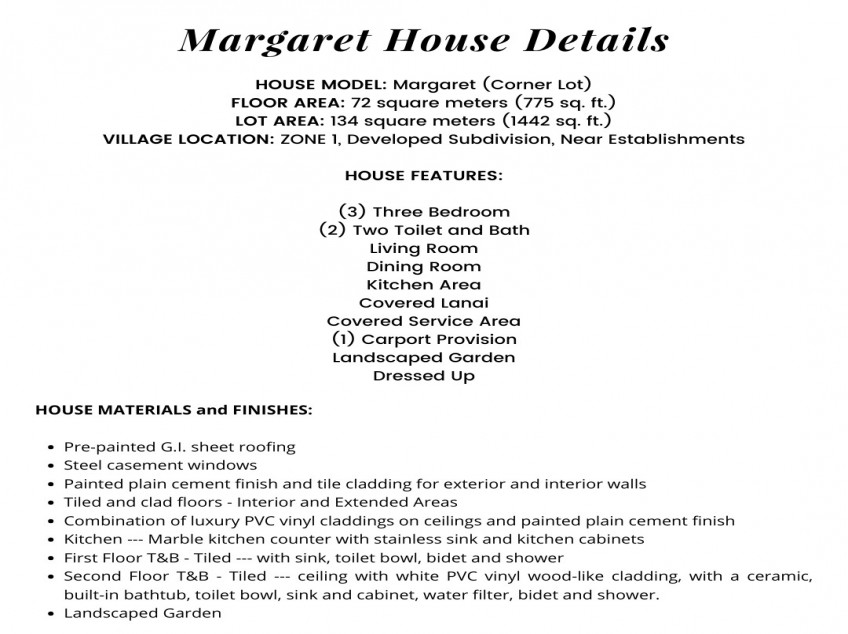 Margaret Unit 134 SQM 3BR HOUSE FOR SALE! |  Corner Lot | Lancaster New City Cavite