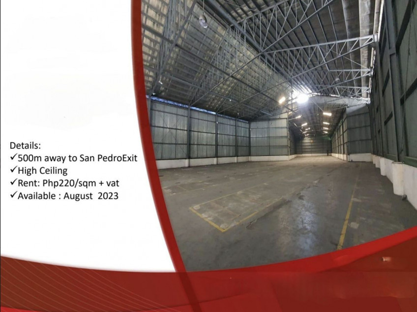 Warehouse For Lease In San Pedro Laguna 2,700 SQM. Near SLEX Exit.