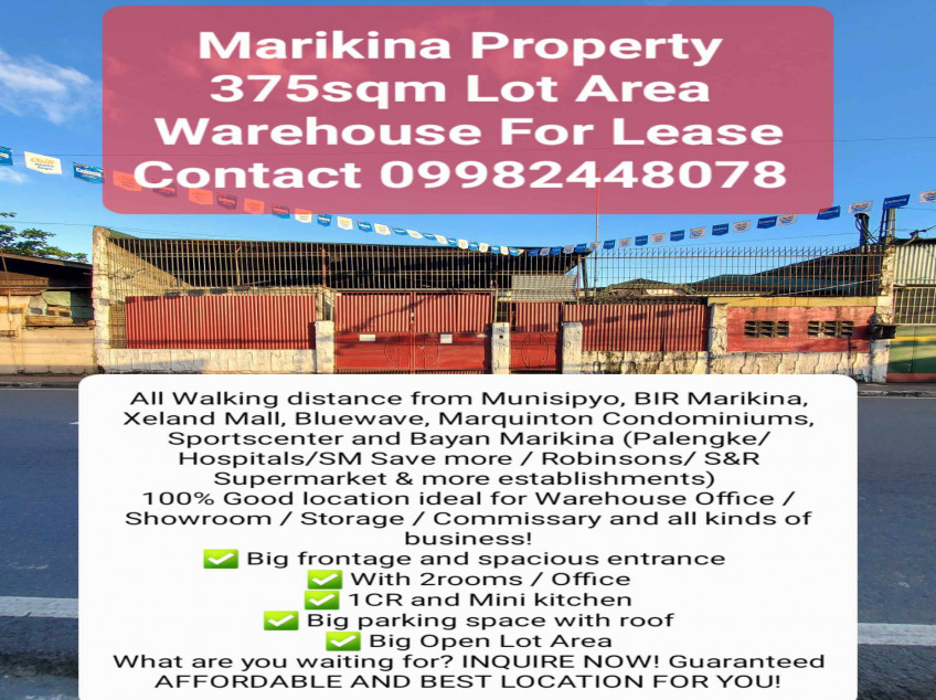 Marikina Warehouse for Lease 375 SQM - Flood Free