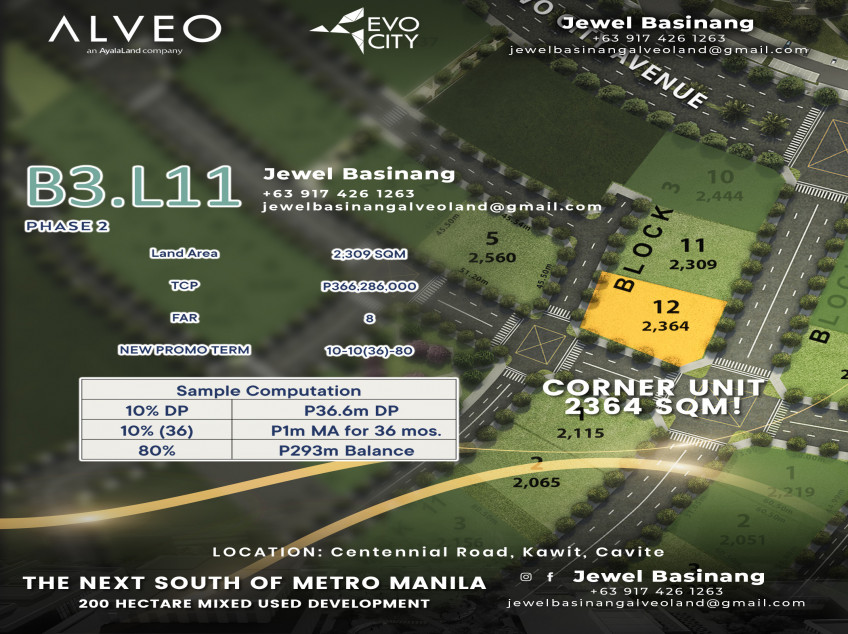 2364 SQM, Corner Lot, Commercial Lot For Sale in EVO City Cavite By Alveo Land