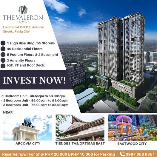 Pre-selling 67 SQM 2 BR Unit At The Valeron Tower Located At C-5, P.E. Antonio Pasig City