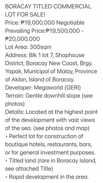 300 SQM Titled Commercial Lot In Boracay For Sale!