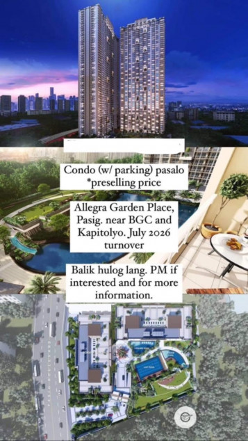 2 Bedroom Condo Unit With Parking At DMCI Allegra Residences, Pasig