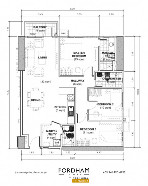 3 Bedroom Unit With Parking (99 SQM), Fordham By Rockwell Sucat, Muntinlupa