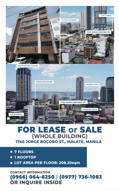7-Storey Building For Sale/Rent (J. Bocobo St., Malate Manila)