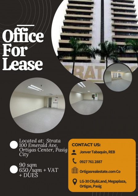 90 SQM Office At Strata 100 Ortigas Center, Pasig For Lease
