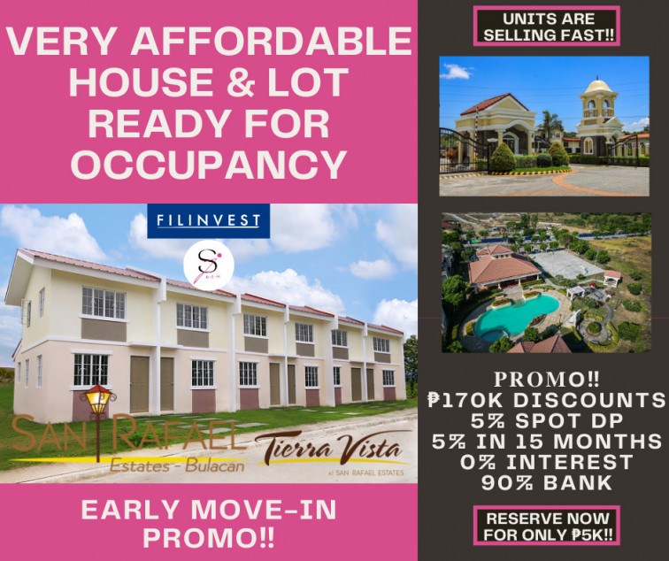 Early Move-in Promo Ready For Occupancy House and Lot in Tierra Vista at San Rafael Estates Bulacan