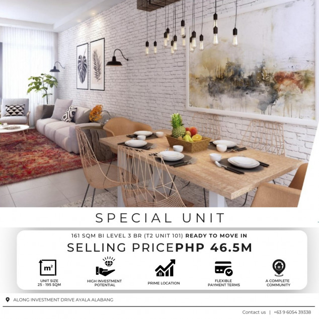 Few Units of 3 Bed Room Bi Level 161 SQM Near Alabang Town Center Pre Selling