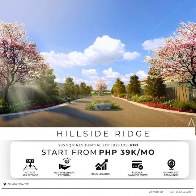 Residential Lots For Sale In Cavite 295 SQM In Silang Cavite Hillside Ridge At Southmont