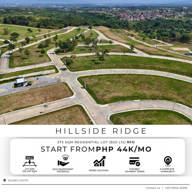 Residential Lots For Sale In Cavite 373 SQM  In Silang Cavite Hillside Ridge At Southmont