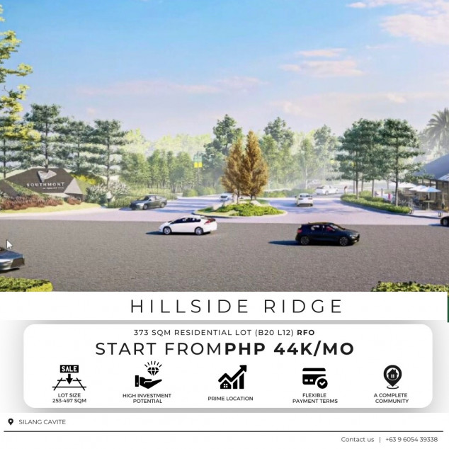 Residential Lots For Sale In Cavite 373 SQM  In Silang Cavite Hillside Ridge At Southmont