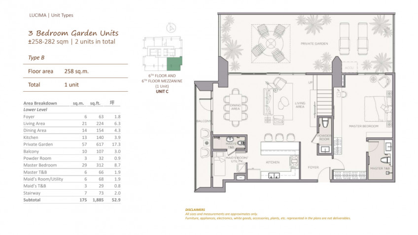 Bi-level 3 Bedroom Garden Unit