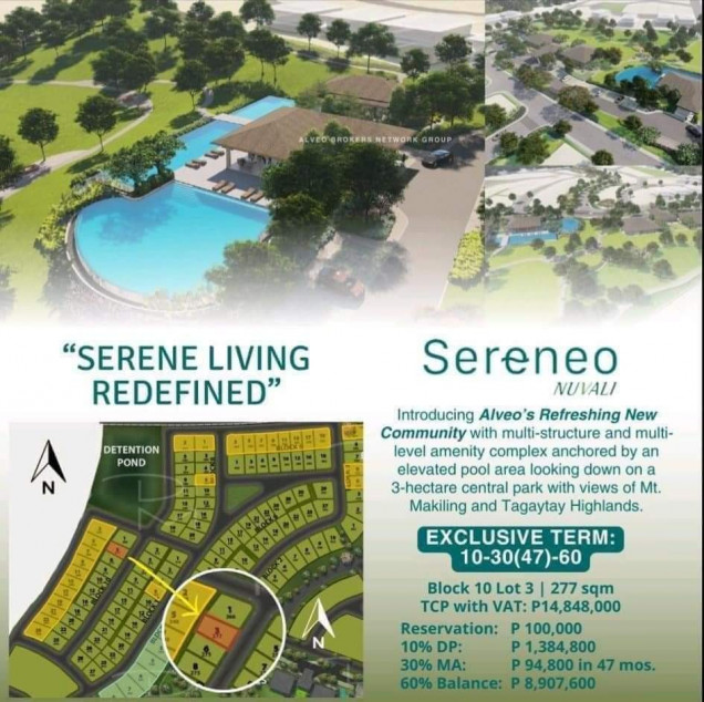 Lot for sale in Nuvali Sereneo near Mondia Miriam College Rio Monte and Solenad Mall
