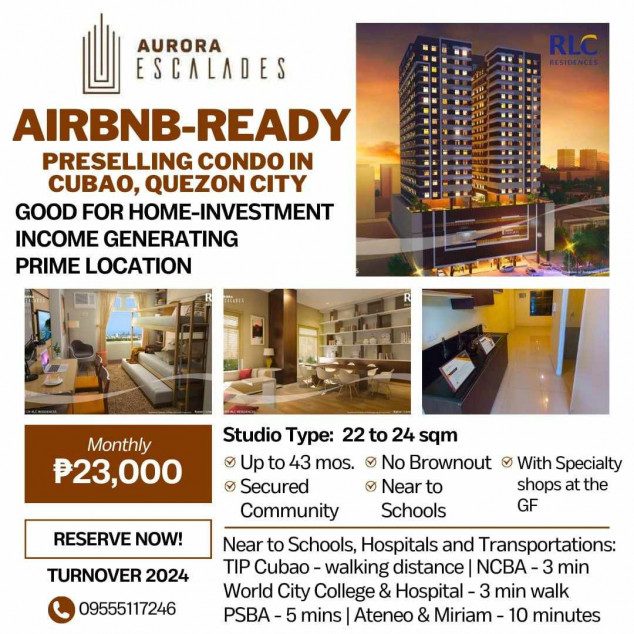 23k Monthly - Pre-Selling Condo In 20th Avenue, Across T.I.P University, Cubao - Aurora Escalades