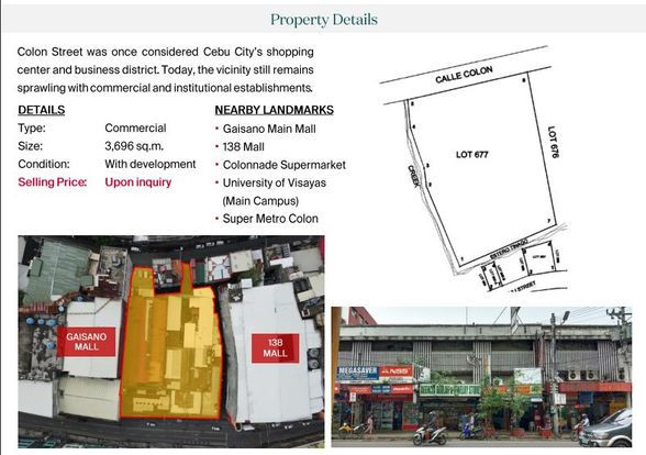 PROPERTY # 11481  For Sale 3,696 SQM Commercial Property at Colon Street, Cebu City