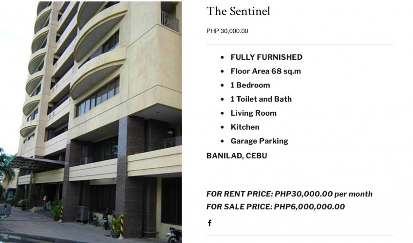 PROPERTY # 321 (A) -1-Bedroom Condo for Sale in Sentinel Condominium, Banilad, Cebu City