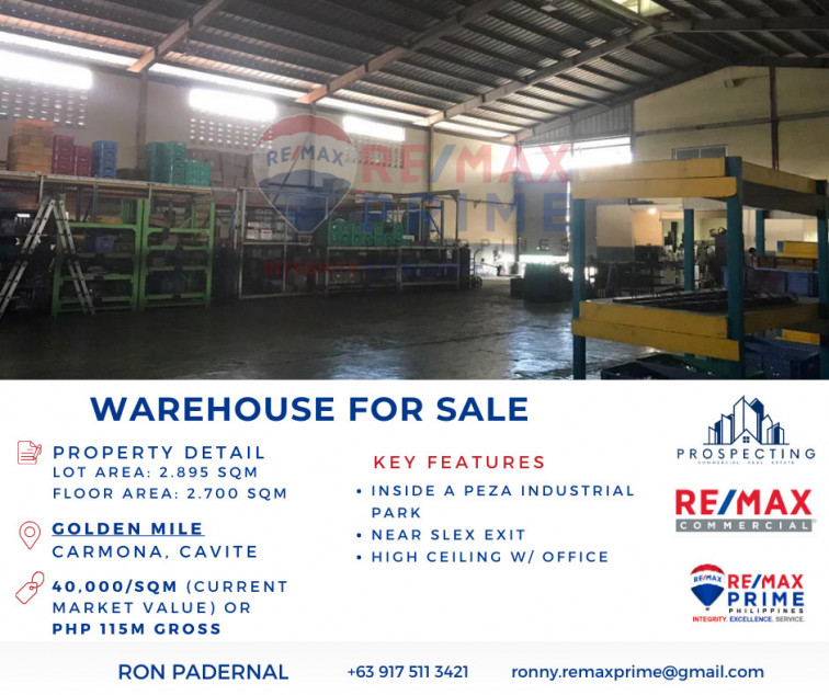 Warehouse For Sale in Golden Mile Carmona, Cavite