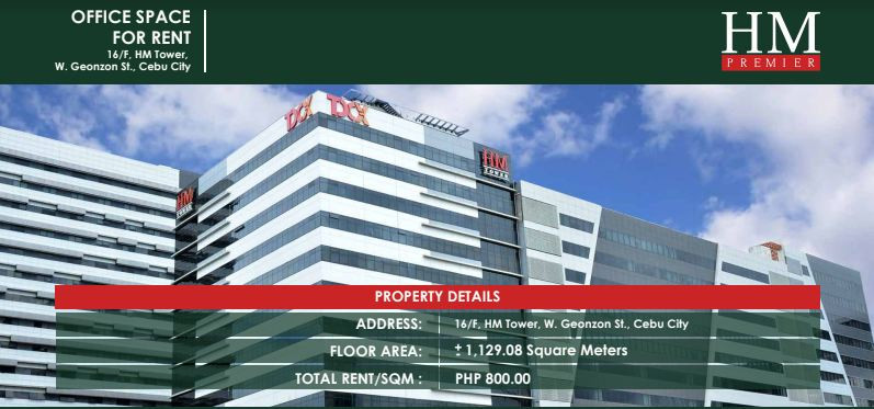 Property # 7072 -  For Rent Office in HM Tower, W. Geonzon St., Cebu City