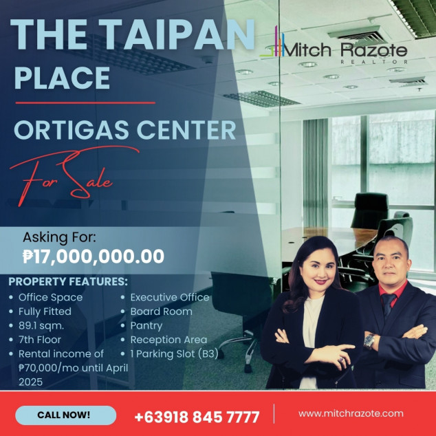 Fully Fitted 89 SQM Office Space For Sale At Taipan Place Ortigas Center Pasig City