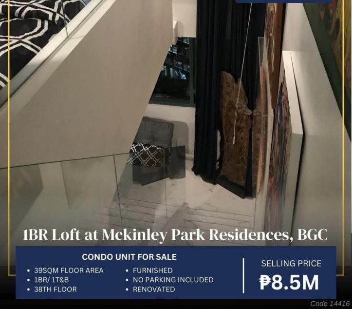FOR SALE: 1BR Loft Type Unit at Mckinley Park Residences, BGC, ₱8.5M
