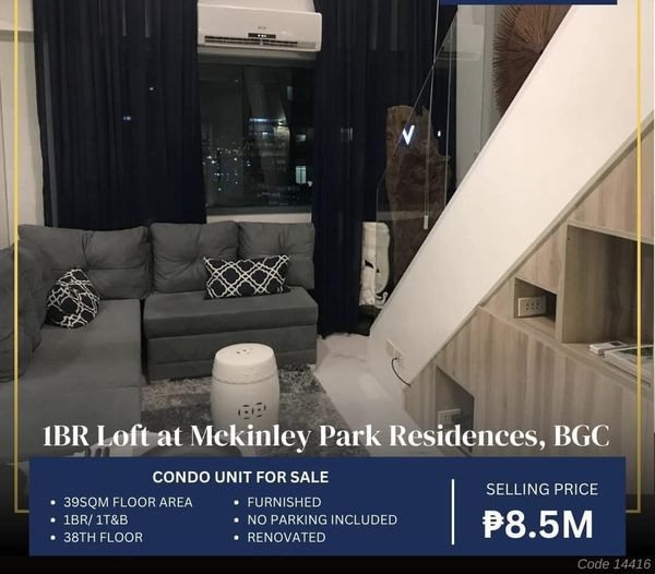FOR SALE: 1BR Loft Type Unit at Mckinley Park Residences, BGC, ₱8.5M