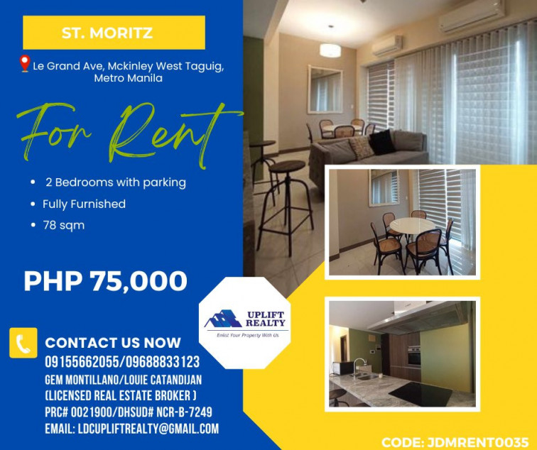 Fully-furnished 2-Bedroom Condo For Rent at St. Moritz, Taguig