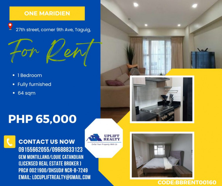 1-Bedroom Condo For Rent at One Maridien Residences, Taguig