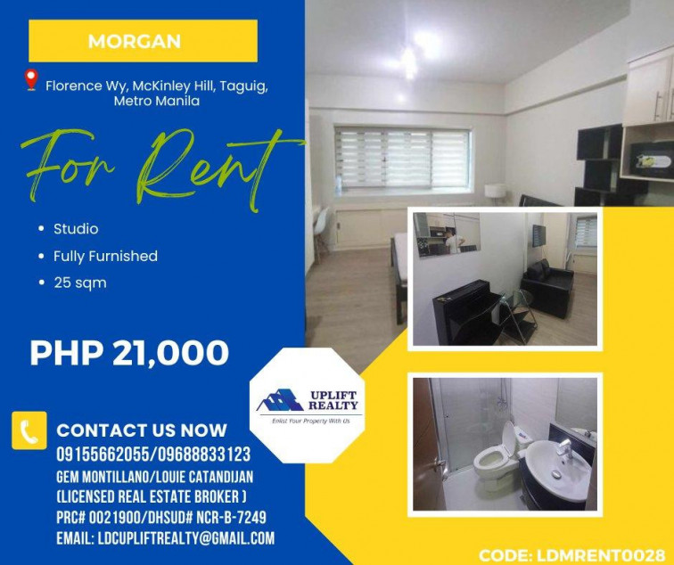 Fully-furnished Studio For Rent at Morgan Suites, McKinley Hill, Taguig