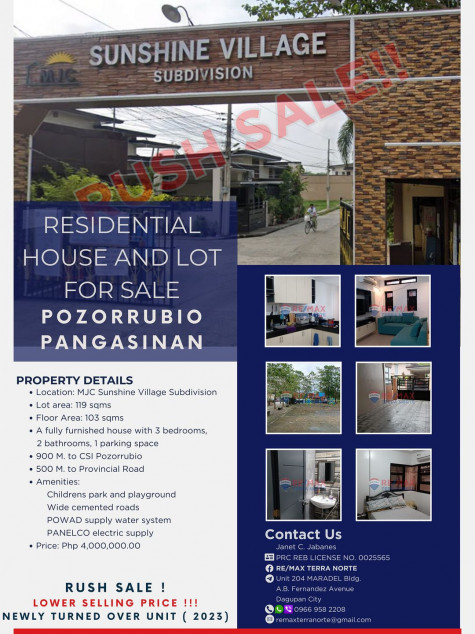 House and Lot for Sale in MJC Sunshine Village Subdivision, Pangasinan