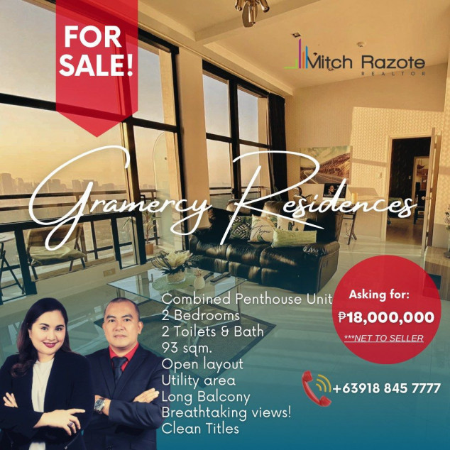 Combined 2-Bedroom Penthouse Unit For Sale at Gramercy Residences Century City Makati