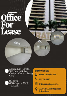 90 SQM Office At Strata 100 Ortigas Center, Pasig For Lease